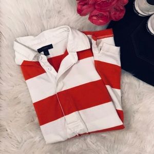 J. Crew Rugby Striped Polo Orange and White